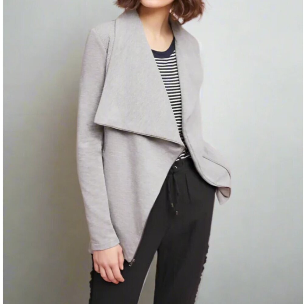 Anthropologie Moto Full Zip Sweatshirt Jacket Womens XS Extra Small Gray Stretch